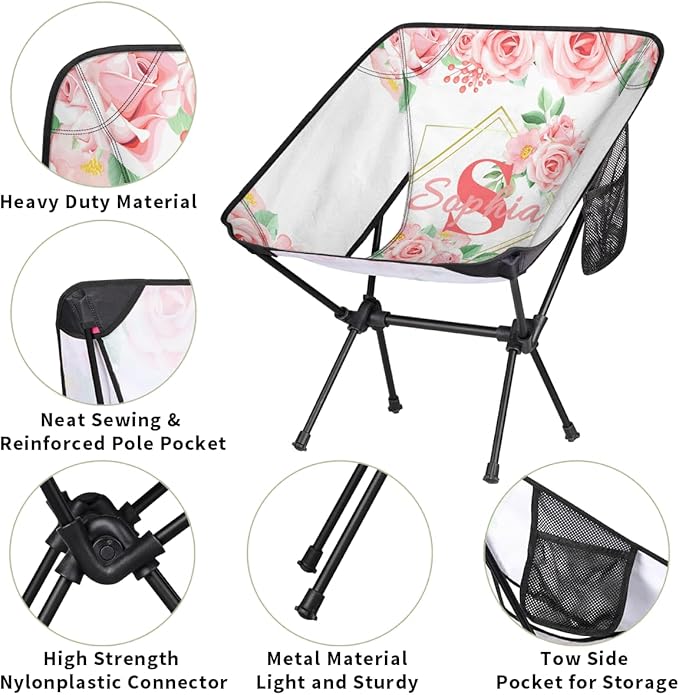 Camping Chair Personalized Backpacking Chair Lightweight Portable Folding Customized Name Chairs for Beach Sport Hiking (Pink)