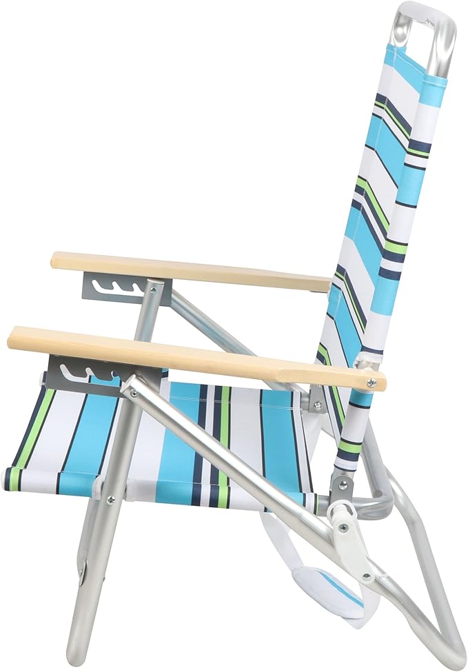 Portal 14.17 X 19.69 X 31.1 Lightweight Adjustable Hi-Back Folding Beach Chair with Cup Holder and Padded Carry Strap Blue
