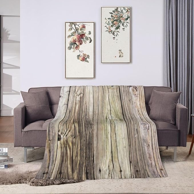 50X40 Weathered Wooden Boards with Rustic Patina Lightweight Flannel Blanket - Soft and Breathable Polyester Suitable for Travel Camping and Home Decoration
