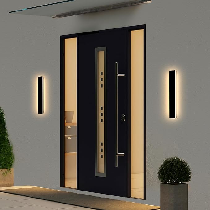 Modern Outdoor Wall Lights - 2pack 23inch Black Exterior Light Fixtures Wall Porch Lights Outdoor Wall Sconce Patio Long Strip Wall Light Fixtur Outside for Garage House