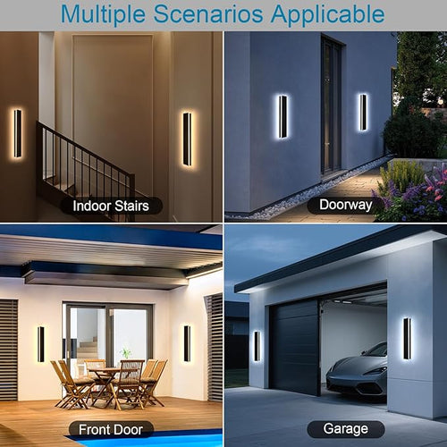 2 Pack 24 Modern Outdoor Wall Lights 2700k-6500k Dimmable Long Wall Mounted Light LED Black Porch Light Linear Outdoor Wall Sconce IP65 Waterproof Slender Exterior Lights for House Garage