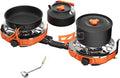 Propane 2 Burner Camping Stove Kit with Camping Cookware Outdoor Folding Propane Gas Stove Camp Portable Stove and Camping Cooking Set With 20000 Total BTUs for BBQ Tailgating Camping