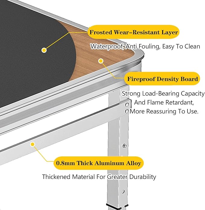 Adjustable Height Aluminum Folding Table Portable Outdoor Camping Table with Handle Compact 120X60Cm Picnic Dining Table Set with 4 Stools - Blue120X60Cm Bla80X50cm Gray