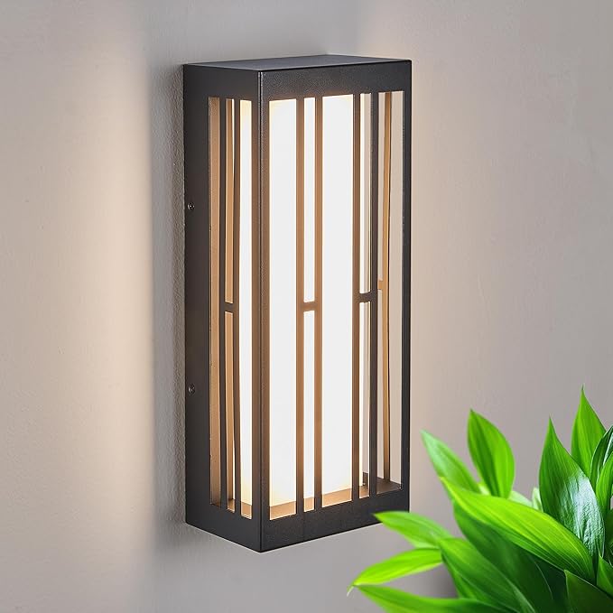 Outdoor Wall Lights IP65 Waterproof &amp Anti-Rust 1700 Lumens LED Porch Light Triac Dimming Textured Black Metal with White Acrylic Shade &amp UV RatedWall Mount for Patio Entryway