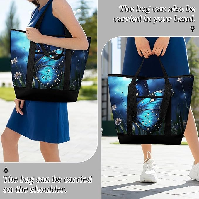 Insulated Shopping BagLarge Reusable Cooler Bags Butterfly Night Printed Foldable Shopping BagTravel Waterproof Shoulder Bag