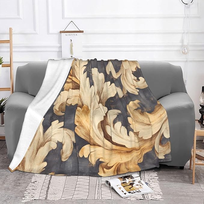 Golden Curling Grass Soft Fleece Blanket 60 * 50 inch Soft Sofa Blanket Suitable for Sofa Camping Travel Night Cover Blanket