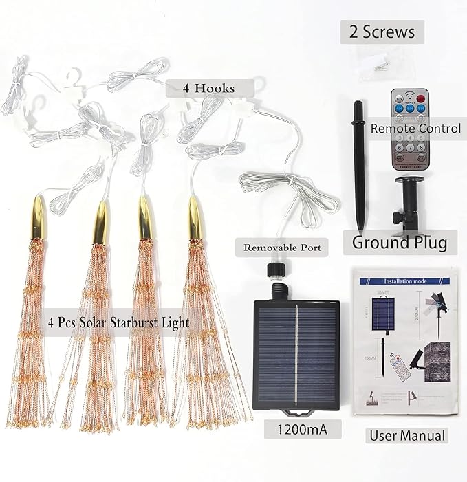 4 Pack 800 LED Solar Starburst Sphere LightsFirework Light Remote Control Timer 8 Modes Dimmable Waterproof Hanging Sparkly Fairy Light for Patio Party Tent Halloween Christmas Decor (Warm White)