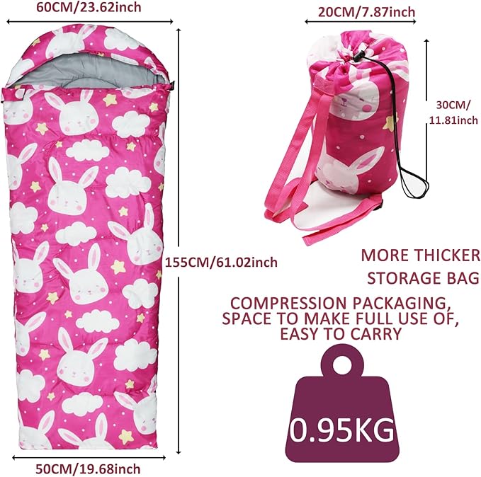 Kids Sleeping Bags - Camping Sleeping Bags with Carry Bag - Compact Sleeping Bag for Hiking Backpacking 3 Season Warm &amp Cool Weather Lightweight Waterproof Outdoor Travel for Boys Girls