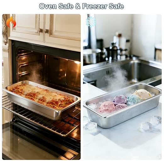 6 Pack 1/3 Size Hotel Pans 4 Inch Deep with Lids Stainless Steel Steam Table Pan with Lids Commercial Food Pans for Hotel Home Restaurant Catering Buffet Pan