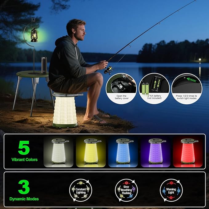 LED Camping Table Set with Stools 300lbs Capacity Adjustable Height Folding Table &amp Chairs All-in-One Compact Design for Outdoor Camping Picnic Tailgating