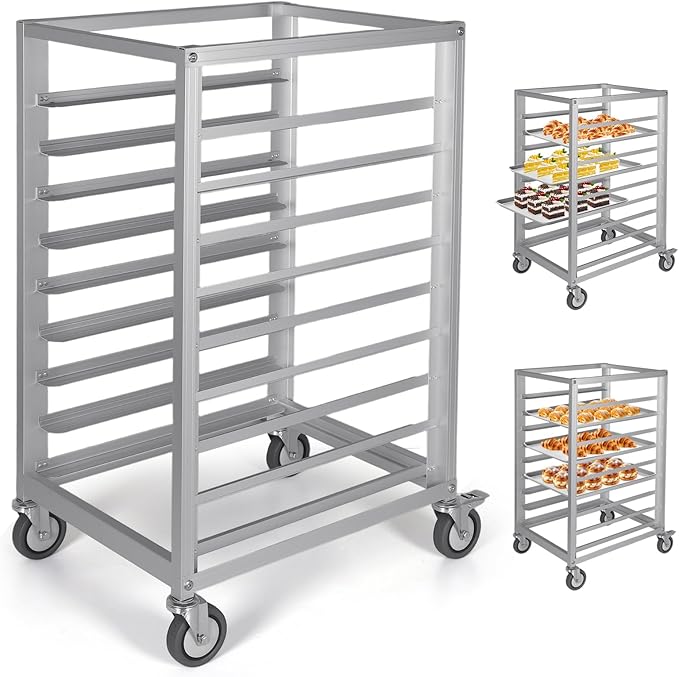 ETOYA 9 Tier 3 Inch Aluminum Bun Pan Rack with Brake Wheels &amp Side Load Design Commercial-Grade Heavy Duty Kitchen Bakery Cooling Rack for Bakery Restaurant &amp Home Kitchen