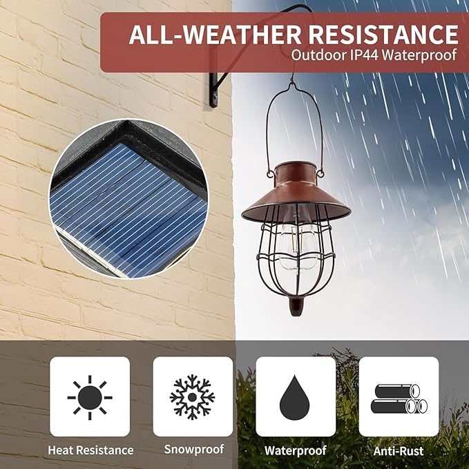 4 Pack Solar Lantern Outdoor Waterproof Metal Solar Hanging Lamp with Warm White BulbSolar Lights Outdoor Design for Garden Yard Patio Proch Decor