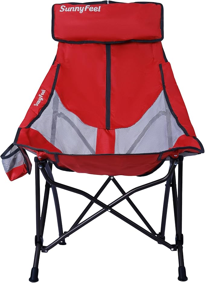 SUNNYFEEL High Red Camping Chair for Adults Lightweight Camping Chair Support 250 lbs Heavy Duty Compact Folding Chair Design Portable &amp Collapsible Camping Chairs for Outdoor Camp Beach Pic