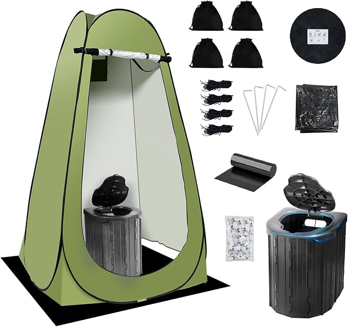 Camping Toilet Kit with Pop Up Privacy Tent X Large Portable Folding Toilet Potty for Adults Outdoor Camp Shower TentsChanging Room with Carry Bag