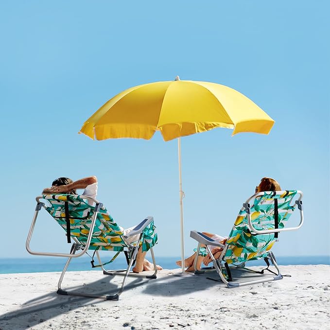 Tall Beach ChairFolding Tall Backpack Beach Chair with 5 PositionsLightweight Beach Camping Chairs with Cooler BagCup HoldersTowel Barfor Adults (Lemon)