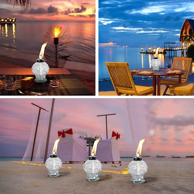 tewei 4 Pack Clear Table Top Light Torches Outdoor Mini Glass Torche Lanterns Light for Outside Easy to Refill Citronella Torches for Garden Patio Yard Party