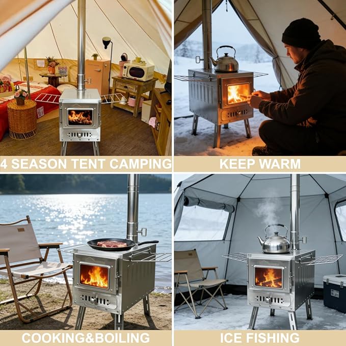 DANCHEL OUTDOOR 4 Season Canvas Yurt Tent with Large Wood Stove Heavy Duty Bell Tent with Stove Jack 4-8 Person Winter Camping Glamping 13ft/16.4ft/20ft