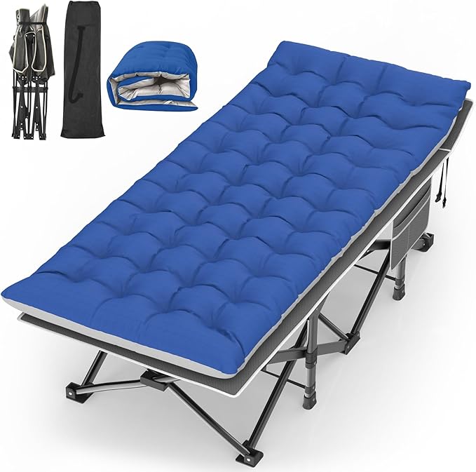 Suteck Camping Cot 32In XXL Folding Camping Cot Heavy Duty Sleeping Bed for Adults 1200D Double Layer Oxford Cots for Camping W/Pilllow Mattress Carry Bag for Home Office Nap Beach Travel 900LBS