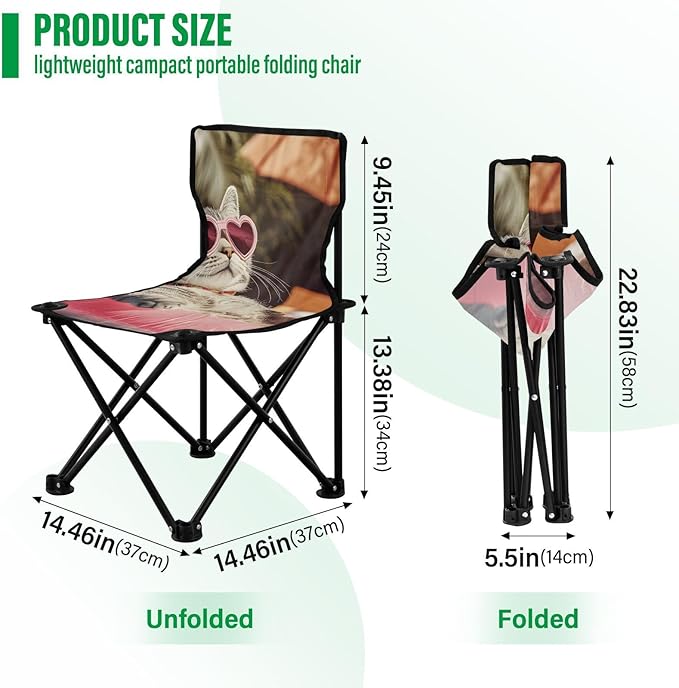 Cat Holiday Portable Camping Chairs Folding Chair - Durable Oxford Fabric Lightweight Iron Frame Easy Fold Design - Ideal for Outdoor Activities Camping Fishing and Travel