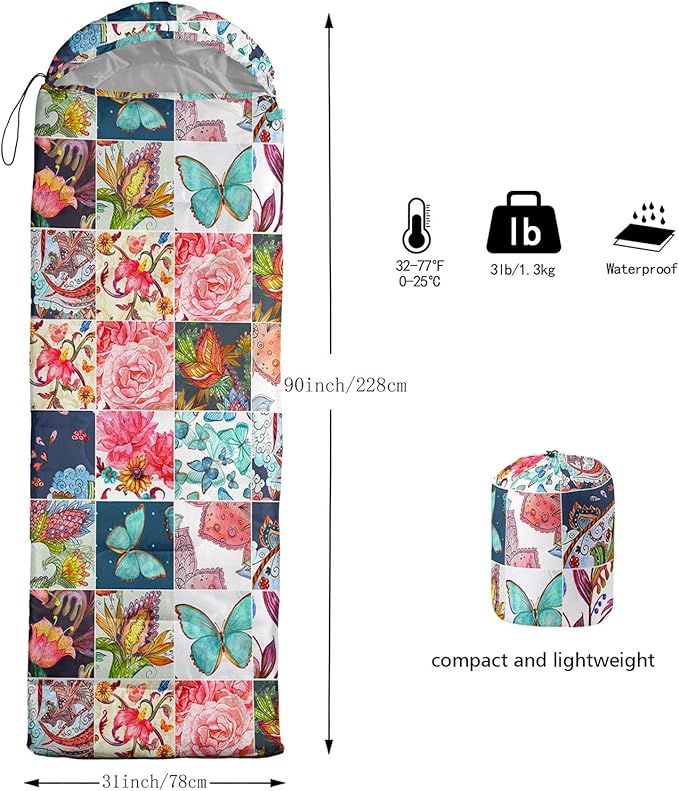 Kids Sleeping Bag for Boys GirlsCartoon Blue Unicorn Print-Lightweight Warm Portable Outdoor Indoor-Waterproof Cold Weather Resistant Sleeping Bag for Camping Hiking