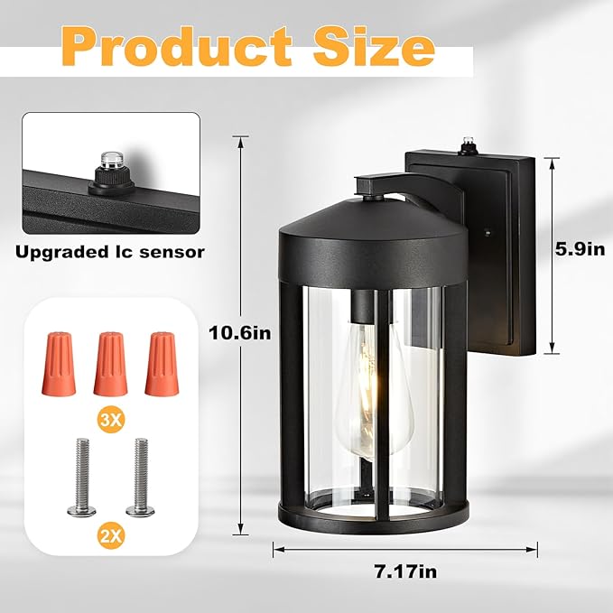 OKELI Dusk to Dawn Outdoor Lights Fixture Wall Mount–Geometric Industrial Black Exterior Wall Sconce Waterproof Anti-Rust with Photocell Sensor Outside Porch Light for House Patio Entryway Garage