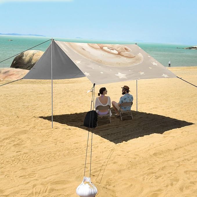 Camping Sun Shelters Cute Bear Sleeping on Crescent Moon Beach Canopy 126 * 110.2in