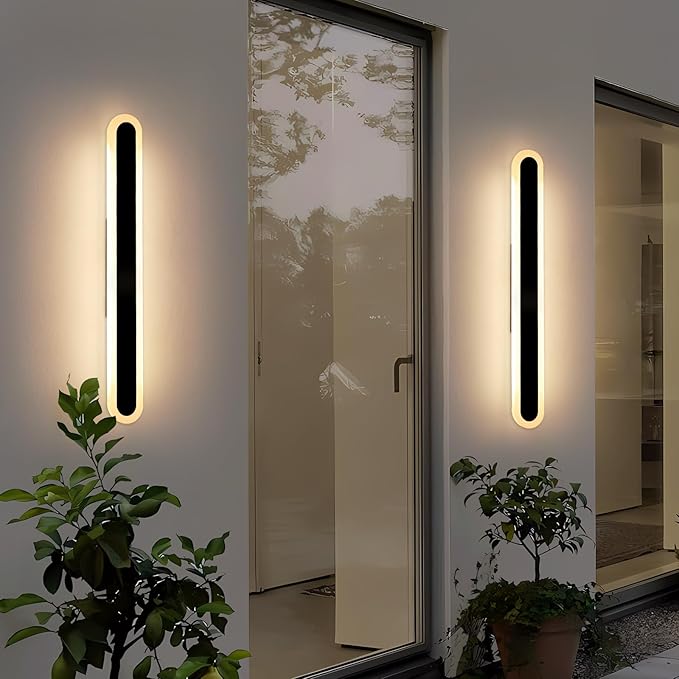 2 Pack 31.4inch Modern Exterior Wall Lights 3 CCT 3000K/4500K/6000K Long Oval Outdoor Wall Mount Sconces 31W IP65 Waterproof Minimalist Strip Led Lighting for House Porch Garage Garden