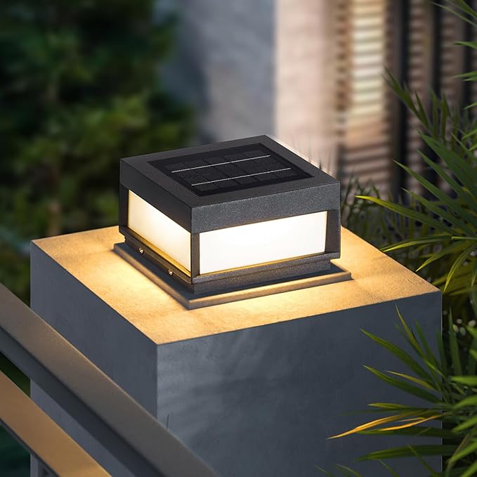 Solar Post Light 7.87 Outdoor Modern Fence Deck Cap Lights for Small Pillars Column Waterproof Lamp 3000K Luxury LED Lighting for Patio Gate Driveway Garden Decoration