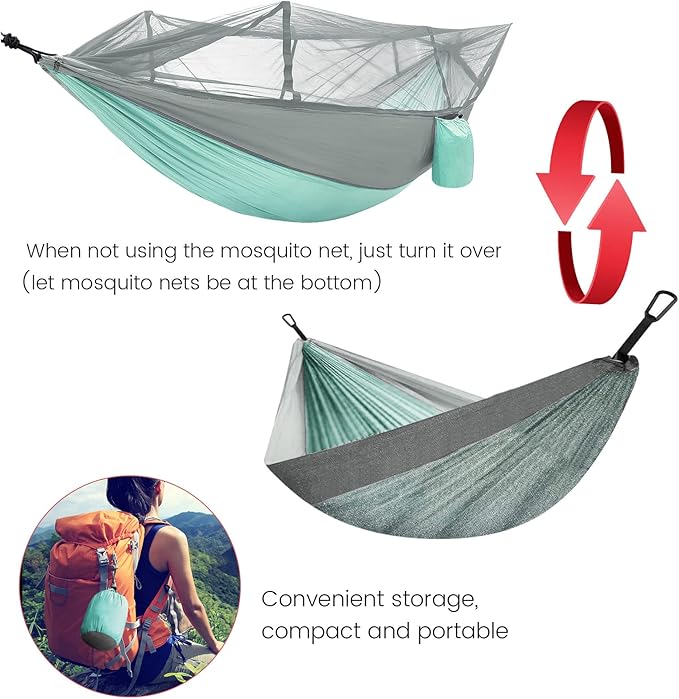 Camping Hammock with Mosquito Net &amp Rain Fly Tent Tarp &amp Tree Straps Portable Strong Nylon Hammock Parachute Tent w/Storage Bag for Camping Hiking Backyard Outdoor Backpacking Travel