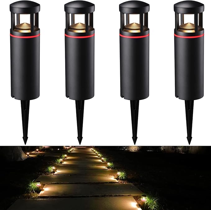 LEONLITE RGB Low Voltage Pathway Lights 5W 12V AC/DC Path LightingUnique Light Pattern Aluminum Housing IP65 Waterproof for Outdoor Path Sidewalk Walkway 3000K Warm White Pack of 4