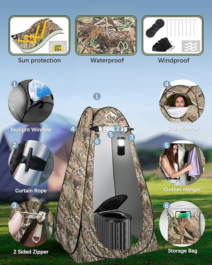 Camping Toilet with Pop-Up Privacy Tent and Liquid Waste Gel Portable Toilet for Camping with Large Tent Ergonomic Potty Provides Enhanced Comfort Suitable for All Ages