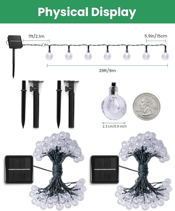 Brightown Solar String Lights Outdoor 120 LED 72 Ft Total Solar Powered Patio Lights with 8 Lighting Mode for Garden Yard Porch Wedding Party Decor (Green)