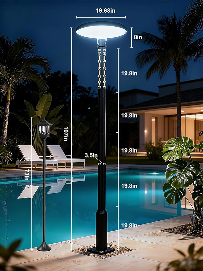 107 Solar Lamp Post Light Outdoor with Glowing Bamboo Motif Pole IP65 Waterproof 1800LM 6000K Auto Dusk to Dawn Landscape Lights with Remote for Yard Patio Driveway Pathway