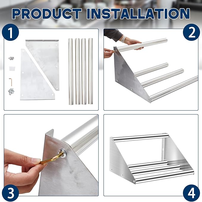 Zonon 22 Inch Stainless Steel Tubular Wall Mount Shelf for Glass Rack and Dish Drying Commercial Grade for Home Bar Restaurant Kitchen Milk Tea Shop Use