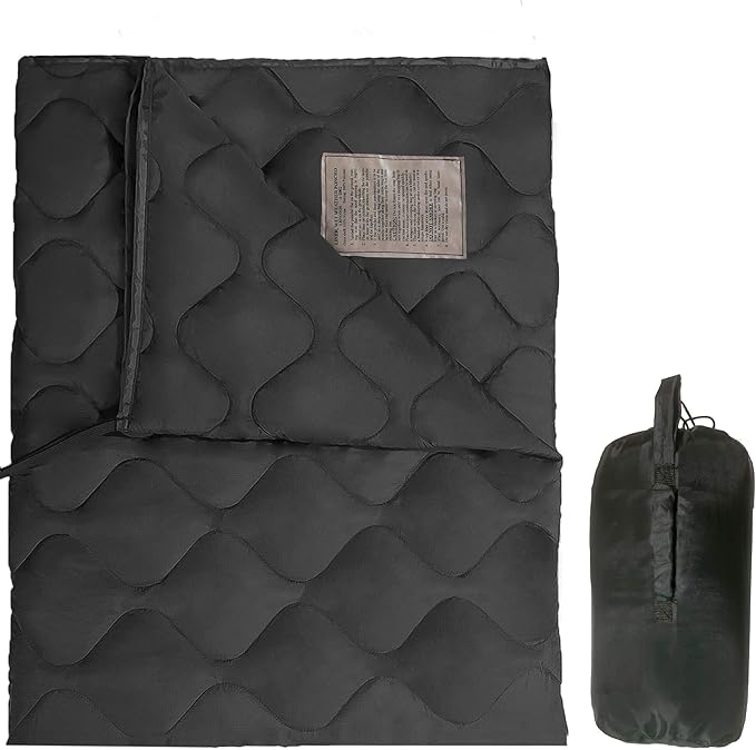 Woobie Blanket Thermal Insulated Military Poncho Liner Water-Resistant Portable Insulation for Hiking Survival with Compression Carry Bag (Black)