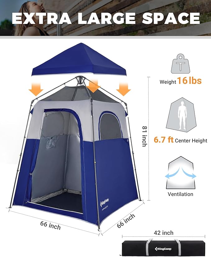 KingCamp Instant Shower Tent Portable Superior Stable Privacy Shelter Large Room Outdoor Toilet Tent with Floor for Beach Camping &amp Hiking Setup in Under 60s