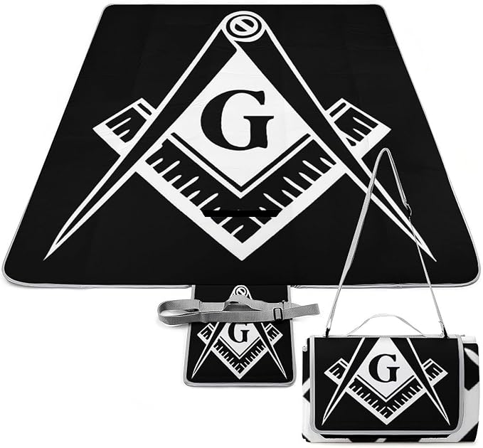 Masonic Faith Hope and Charity Freemason Logo Black Waterproof Outdoor Picnic Blanket Sandproof Beach Mat for Camping Hiking Grass Travelling