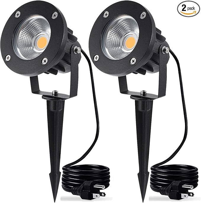 20W LED Landscape Lighting Outdoor Spotlight 120V AC Waterproof Yard Spot Lights Outdoor with Stake for Tree Flag Lights 3000K Warm White Lawn Decorative Lamp with US 3-Plug in (2 Pack)