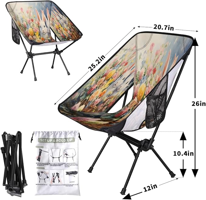 Animal Rabbits Camping Chair Lightweight Portable Chairs for Adults Easy Installation Outdoor Foldable Camping Chair for Camping Fishing Hiking Picnic Beach