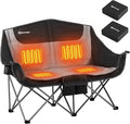 ANTARCTICA GEAR Heated Double Camping Chair 2-Person Folding Chair with 12V 16000mAh Battery Pack Heated Portable Loveseat Chair for Outdoor