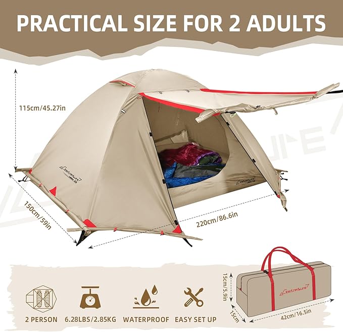 Clostnature Lightweight Backpacking Tent - 1/2 Person 4 Season Ultralight Waterproof Camping Tent Large Size Easy Setup Tent for Winter Cold Weather Family Outdoor Hiking and Mountaineering