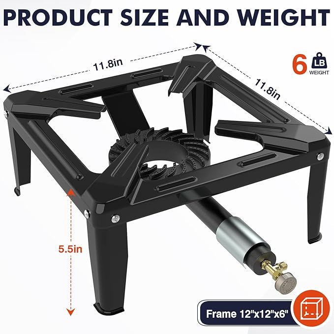 Llamaviva Portable Propane Camping Stove - Single Burner Outdoor Gas Stove with 4ft Hose &amp Regulator 5.95lbs Steel Propane Burner for Wok Cooking Tailgating - Estufa de Gas Portatil