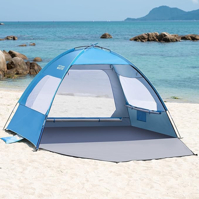 OutdoorMaster Beach Tent for 3/4/6/8 Person - Easy Setup Sun Shade Shelter Portable Beach Shade Sun Canopy with UPF 50+ UV Protection Removable Skylight Family Size