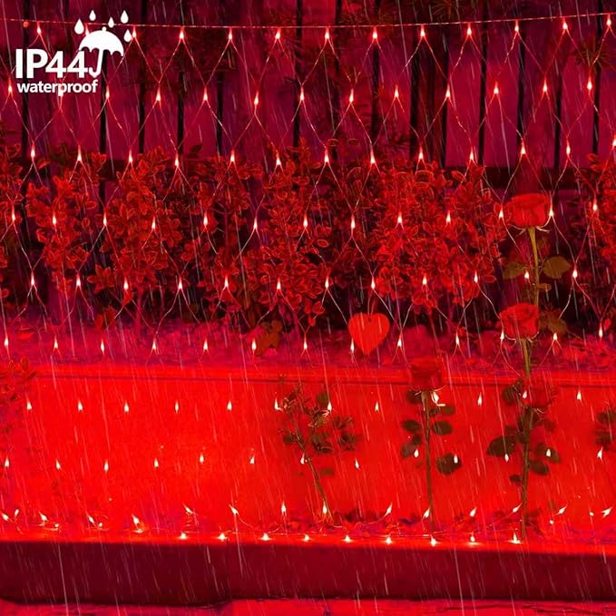 QITONG Red Net Lights Outdoor Mesh Lights 360 LED 12ft x 5ft Christmas Net Light Plug in 8 Modes Clear Wire Bush Light