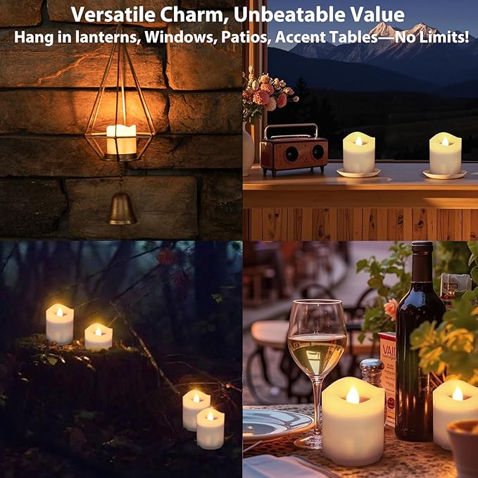 Solar Candles Outdoor Waterproof 8pcs Rechargeable Dusk to Dawn Little Votive Candles Flameless Flickering Solar Tea Lights for Patio Yard Deck Pathway Window Outdoor Lantern Decor (Warm White)