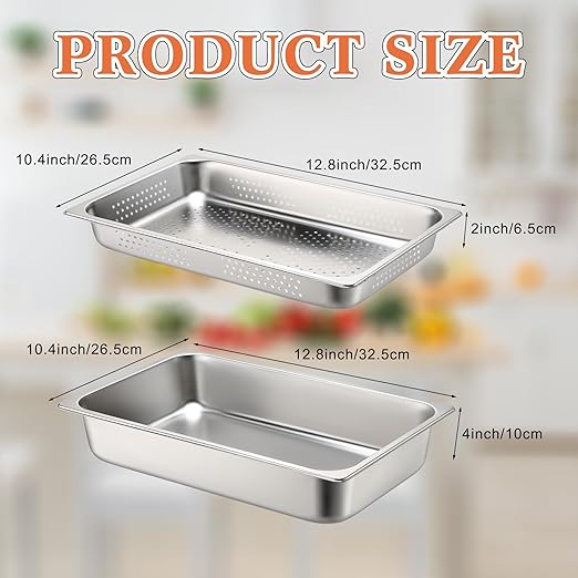 Tioncy 2 Pack Full Size Hotel Pans with Perforated Steam Pan Stainless Steel Steam Table Pan Multifunctional Food Chafing Supplies for Restaurant Kitchen(Half Size 2.5 Inches 4 Inches)