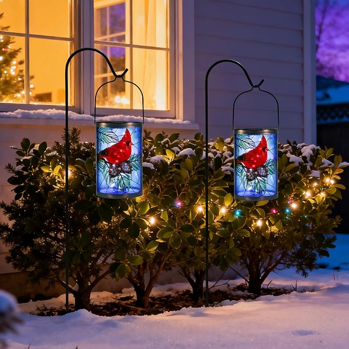 MUMTOP Hanging Solar Lanterns Outdoor Waterproof Christmas Lantern Cardinal Solar Lights Outdoor Decorative Solar Lanterns Tabletop Lamp for Patio Garden Yard Christmas Decor