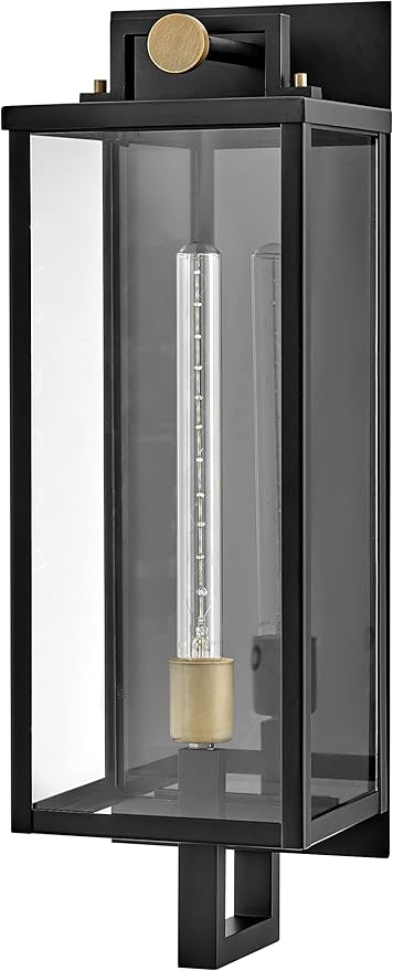 Hinkley Catalina Single Light Wall Mount Outdoor Lantern – Aluminum Clear Glass – Black with Burnished Transitional Accents