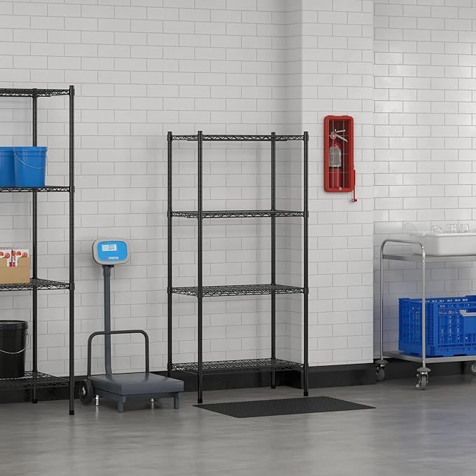 Commercial NSF Listed Black Epoxy Stationary Wire Shelving Kit 18 x 30 x 64 with 4 Shelves Perfect for Warehouse Walk-in Refrigerator Freezer Grocery Store Restaurant Dishroom