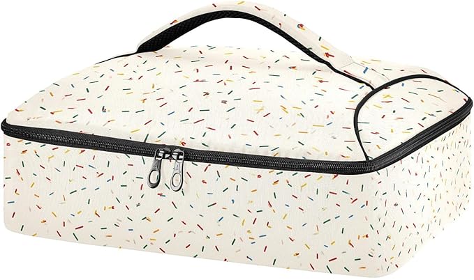 Casserole Carrier Colorful Thin LinesInsulated Casserole Carrier for Hot or Cold Food Thermal Lunch Tote for Potluck Parties Picnic Beach Fits 9 x 13 Inches Baking Dish